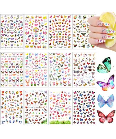 Blulu 24 Sheets Butterfly Nail Art Stickers Colorful Butterfly Flower Nail Stickers Mixed Design Self-Adhesive Nail Decals Butterfly Manicure Sticker for Women Girl Nail Decorations 12 Styles Classic - Buy Online on GoSupps.com