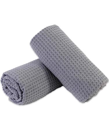 POLYTE Oversize Quick Dry Microfiber Bath Towel Set of 2 - 60x30in (Gray Waffle Weave) - Buy Online on GoSupps.com
