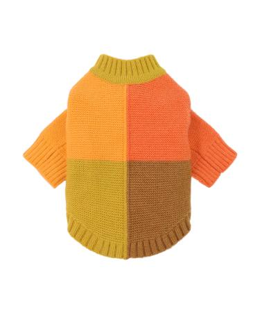 Fitwarm Color Block Dog Sweater with Long Sleeve, Ugly Christmas Sweater, Thermal Dog Clothes for Small Dogs Girl Boy, Pet Cat Apparel, Blue, Pink, Brown, Red, Green Small Orange