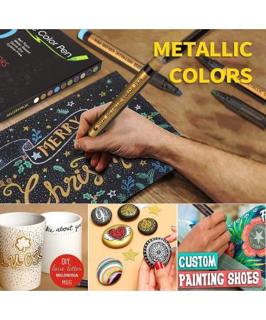 Metallic Marker Pens Set - 10 Colors for Black Paper, Rock Painting, Scrapbooking, DIY Crafts | Medium Tip Paint Markers for Ceramics, Glass, Photo Albums & More - Buy Online on GoSupps.com