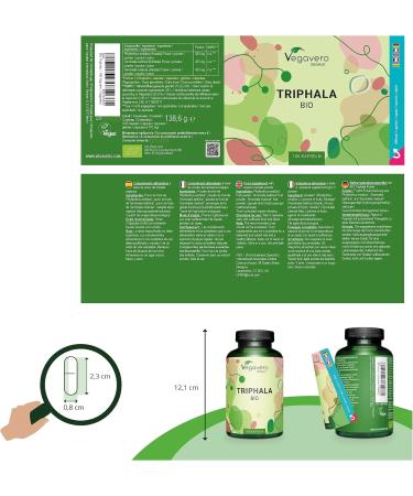 Triphala Organic Vegavero | 1300 mg per Dose | Triphala Powder from India | No Additives | Natural Laxative + Powerful Antioxidant + Digestion | Ayurveda | Laboratory Tested | Vegan | 180 Capsules - Buy Online on GoSupps.com