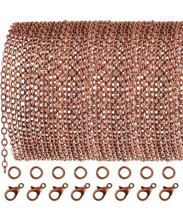 TecUnite 33 Feet Antique Red Copper Chain Link Necklace with 30 Pieces Jump Rings and 20 Pieces Clasps for DIY Jewelry Making (2.5mm)