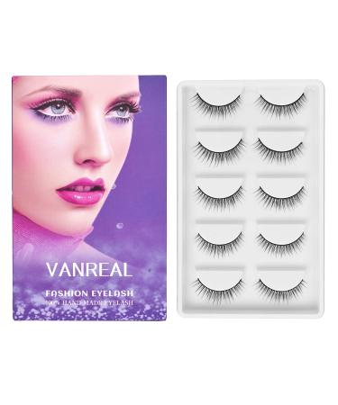 VANREAL Mink Lashes Fluffy 3D False Eyelashes 10mm Cat Eye Wispy Lashes Look Like Extensions D Curl Lash Clusters 5 Pairs Pack V-07