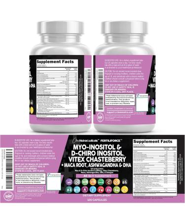 Clean Nutraceuticals Myo-Inositol & D-Chiro Inositol 2050mg Fertility Supplement 40:1 Ratio - Prenatal Vitamins for Women with Ashwagandha Maca Root Vitex Chasteberry Iron DHA Folic Acid DIM Zinc (1) - Buy Online on GoSupps.com