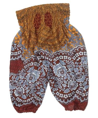 Lofbaz Children Hippy Thai Harem Aladdin Pirate Kids Pants Bohemian Baggy Colorful 6-9 Months Rose Flower Brown