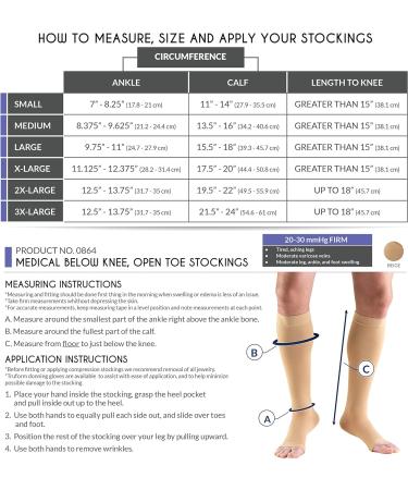 Truform 20-30 mmHg Compression Stockings for Men & Women - Knee High Dot-Top Open Toe Beige - Medium Size (Pack of 2) | International Shipping Available - Buy Online on GoSupps.com