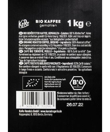 KoRo - Organic ground black coffee 1 kg - Balanced taste - Intense aroma - Gentle roasting - Organic quality - Buy Online on GoSupps.com