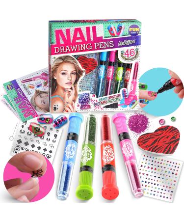 Nail Kit for Girls Ages 7-12  FunKidz Peelable Nail Art Set with Nail Polish Pens Glitter Sticky Temporary Nail Decoration Makeup Kit for Teens Party