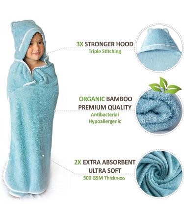 Premium Organic Bamboo Toddler Hooded Bath Towel | Large Hooded Towel for Toddler Boy or Girl | Blue Newborn Towel - Buy Online on GoSupps.com