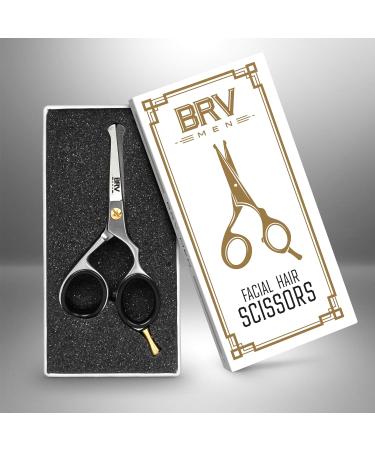 BRV MEN German Steel Rounded-Tip Scissors 10.6cm - Professional Grooming Scissors for Beard, Moustache, Nose, and Ear Hair Trimming - 100% Stainless Steel (Silver) - Buy Online on GoSupps.com