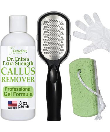 Dr. Entre's Callus Remover Kit for Feet: 8oz Callus Remover Gel, Foot File, Pumice Stone, 5 Glove Pairs for Gel Application, Spa Kit, Foot Care, Pedicure Tools, Scrubber