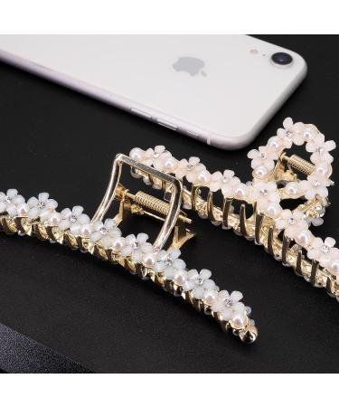 Shiny Metal Hair Clips with Flower and Pearl - Large Hair Claw Barrettes for Women and Girls - Nonslip Fashion Accessories for Daily Hairstyling - Strong Hold for Thick/Thin Hair - Buy Online on GoSupps.com