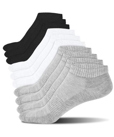 Cozi Foot 10 Pairs Women Ankle Socks Athletic Soft Low Cut Socks 5-8 C03-black/White/Gray