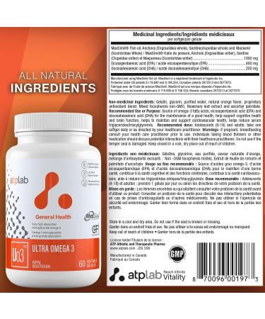 ATP LAB - Ultra Omega 3 60 Softgels - Very High Absorption Monoglyceride Omega-3 Fatty Acid Supplements - MaxSimil Fish Oil Omega 3 Supplements to Lower Cholesterol - Cardiovascular Health - Buy Online on GoSupps.com