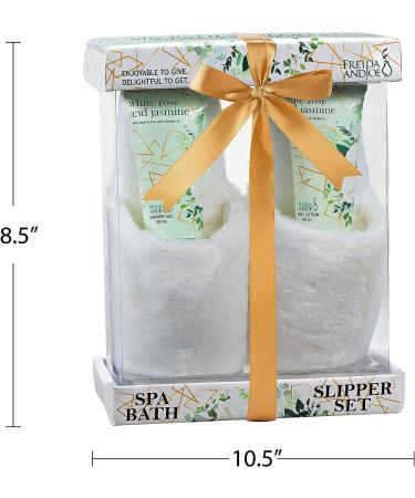 White Rose Jasmine Home Spa Slippers Set - Luxury Bath & Body Gift Basket for Women - Includes Body Lotion, Shower Gel, Plush Slippers - Perfect Holiday Gift - Buy Online on GoSupps.com