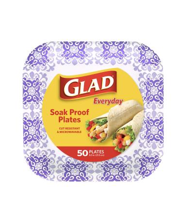 Glad Square Disposable Paper Plates for All Occasions | Soak Proof, Cut Proof, Microwaveable Heavy Duty Disposable Plates | 8.5" Diameter, 50 Count Bulk Paper Plates 8.5 Inch Plates - 50 Count