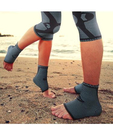 Vigo Sports Ankle Bandage Set - 2 Compression Supports for Joint Pain & Heel Spur Relief | Ergonomic Blue XL | 7 Zones for Optimal Stability - Buy Online on GoSupps.com