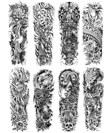PADOUN Temporary Sleeve Tattoos Women  8-Sheet Large Temporary Tattoos Flower Fish Snake Sleeve Tattoos for Men Adults  Realistic Sleeve Tattoos Temporary Fake Tattoo S8-Bird