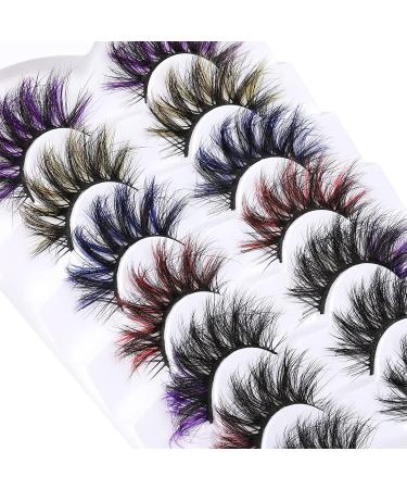 Goddvenus 5D Fluffy Colored Mink Lashes 7 Pairs Pack - Rainbow Cat Eye False Eyelashes in Pink, Blue, Purple, Yellow | Dramatic Colorful Eyelashes - Buy Online on GoSupps.com