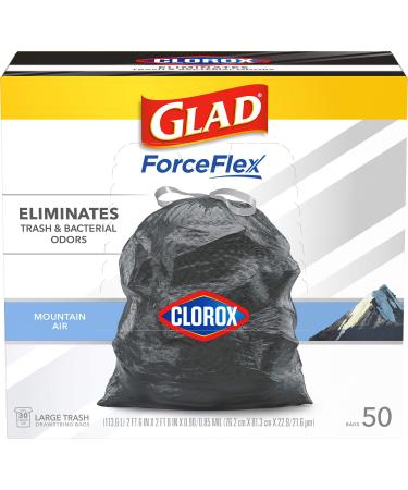GLAD ForceFlex Large Drawstring Trash Bags, 30 Gallon Black Trash Bags for Large Kitchen Trash Can, Mountain Air Scent to Eliminate Odors, 50 Count (Package May Vary) Black 50 Count (Pack of 1) - Buy Online on GoSupps.com
