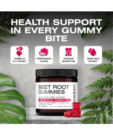 Beet Root Gummies 1000mg & Grape Seed Extract - Boost Circulation Energy & Stamina - 60 Pcs Pomegranate Flavor - Buy Online on GoSupps.com