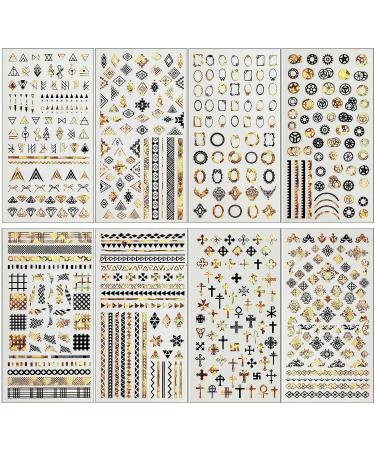 Geometric Nail Art Stickers - Black Gold Triangular Rhombus Design - DIY Manicure Decals for Women - 8 Sheets - Buy Online on GoSupps.com