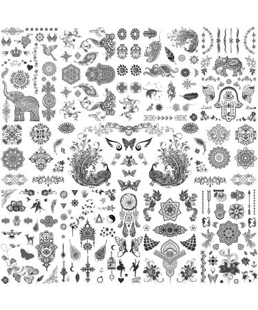 Aresvns Black Henna Tattoos  Fashion Women Tattoos  Henna Stickers  Waterproof Black Ink Body Art Stickers Christmas Gift