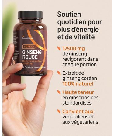 Panax Korean Red Ginseng - Extra Strong 12 500 mg - 60 Capsules - Ginseng Root Extract with 20% Ginsenosides - Vegan - Buy Online on GoSupps.com