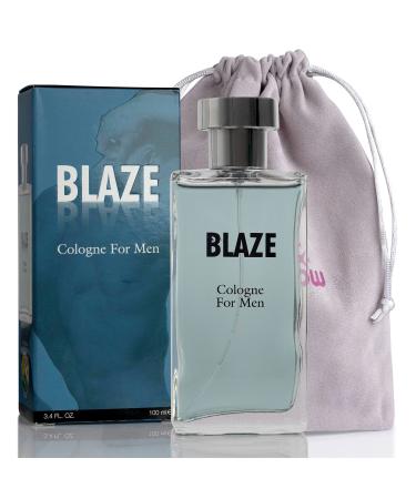 NovoGlow Blaze Eau de Parfum Cologne for Men With Luxurious Suede Pouch - Marine Breeze Sandalwood And Sensual Musk Wood Notes 100ml 3.4 oz Great Gift For Men