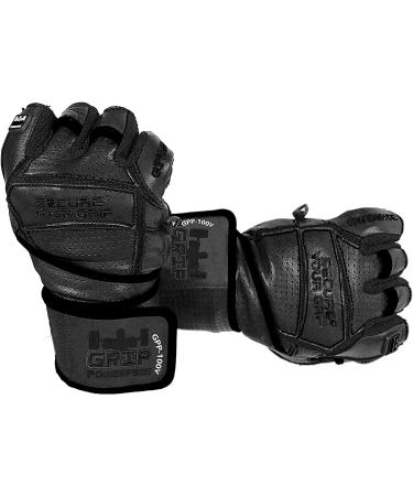 Elite Leather Gym Gloves with 2 Wide Wrist Wraps - Black X-Large - Buy Online on GoSupps.com