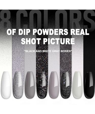 8 Colors Dip Powder Nail Set - Classic Black White & Gray Collection | DIY Glitter Pastel Nail Kit for Women | No Nail Lamp Required - Buy Online on GoSupps.com