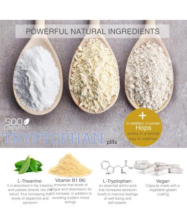 500Cosmetics Tryptophan Natural Supplement for Stress and Anxiety Improves Sleep and Fights Insomnia 100% Natural 1 Daily Use Made in EU (3) - Buy Online on GoSupps.com