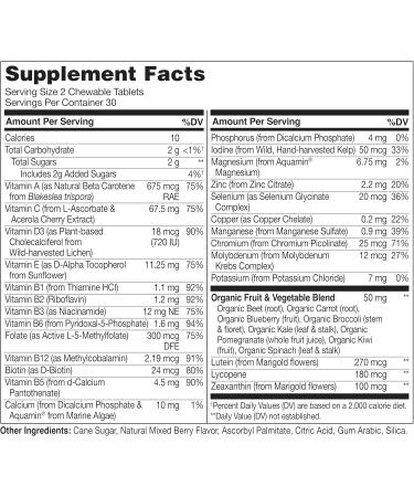 NATURELO Chewable Vitamin for Kids Multivitamin with Whole Food Organic Fruit Blend - 60 Tablets for Children 60 Count (Pack of 1) - Buy Online on GoSupps.com