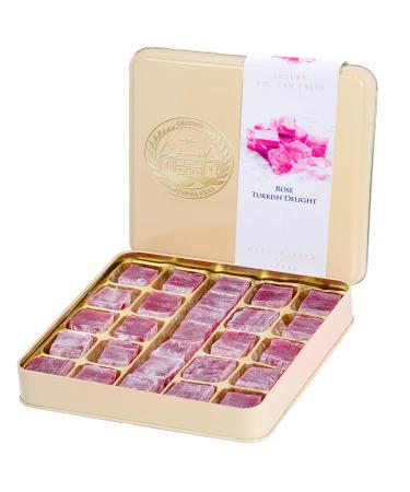 Rose Turkish Delight Flavour Lokum Dessert Gourmet Gift Box Tin 500g Approx 26 Pieces Chateau De Mediterranean