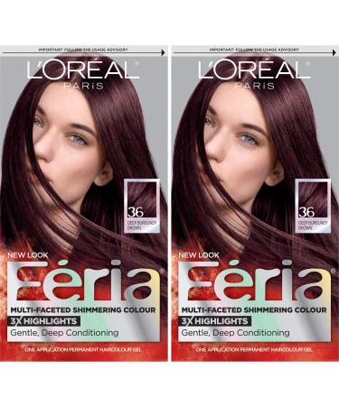 L'Oreal Paris Feria Multi-Faceted Shimmering Permanent Hair Color  Chocolate Cherry  Pack of 2  Hair Dye 2 Count (Pack of 1) BLACKS & BROWNS 36 Deep Burgundy Brown (Chocolate Cherry)