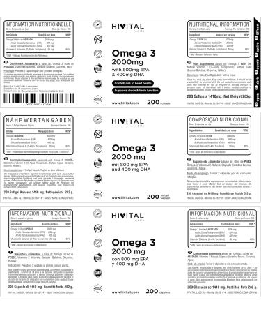 Omega 3 2000 mg. 200 capsules for 3 months. With 800mg EPA 400mg DHA and Vitamin E. The only one with Spanish fish oil that contributes to heart brain and eye health - Buy Online on GoSupps.com