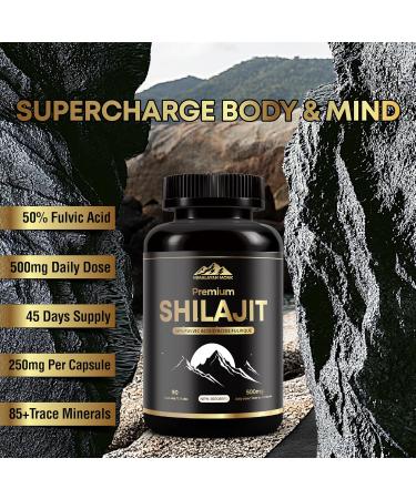Shilajit Capsules - HIMALAYAN MONK Premium Shilajit 50% Fulvic Acid 90 Capsules 250 mg per Capsule 500 mg per Serving 85+ Trace Minerals Made in Canada 1 - Buy Online on GoSupps.com