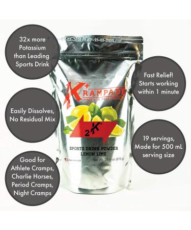 Krampade Electrolytes Powder Potassium Supplement - 2000 mg K+ 2X More Than Coconut Water | Cramp Relief and Prevention | Hydration Powder (Lemon Lime) - Buy Online on GoSupps.com