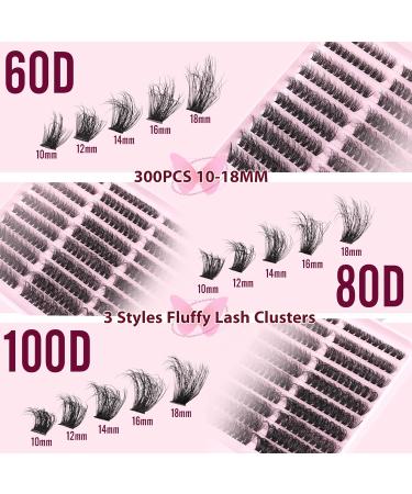 Fluffy Lash Extension Kit - 60D 80D 100D Lash Clusters | 300PCS Individual Eyelashes with Bond Seal & Tweezers - TNFVLONEINS - Buy Online on GoSupps.com