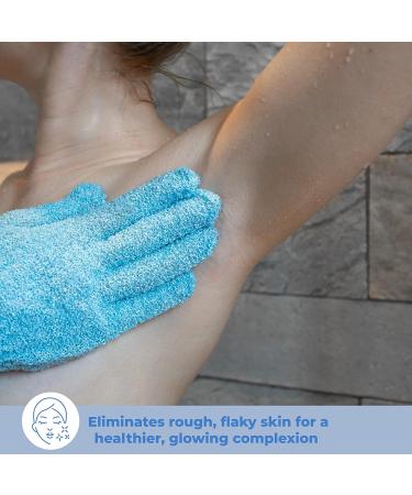 Fine Lines Exfoliating Shower Gloves - Blue | Dead Skin Remover Mitt | Body Scrub with Hanging Hoops - Buy Online on GoSupps.com