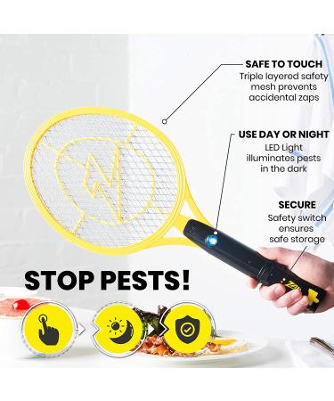 ZAP IT Rechargeable Bug Zapper Racket - 4000 Volt with Blue Light Attractant - USB Charging Cable - Medium Yellow - Buy Online on GoSupps.com