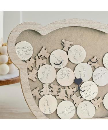 Ginger Ray Teddy Bear Baby Shower Guest Book - Drop Top Frame & 32 Wooden Stamps - Neutral Decor for Unique Celebrations - Buy Online on GoSupps.com