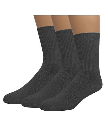 EMEM Apparel Women's Diabetic Crew Cotton Socks | Non-Binding Loose Top | Seamless Toe | 3-Pair | Plus Size Available 9-11 Dark Heather Grey