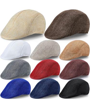 Eurzom 11 Pieces Men's Flat Cap Irish Hats Newsboy Hats for Men Cabbie Hunting Cap Weave Linen-Like Cotton Newsboy Hat 11 Colors
