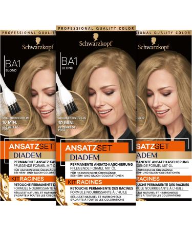 Diadem Set Set BA1 Blond Level 3 (22 ml) permanent hair color to the hairline concealed in just 10 minutes base color with an oil -containing nourishing formula blonde (3 Pack)