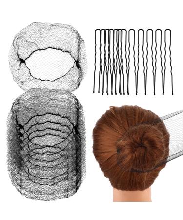 Abeillo Hair Nets for Buns Ballet Hair Net 20 Pcs 50 Cm Invisible Hair Nets and 40 Pcs U Shaped Hair Pins Set for Women Girls Ballet Dancer Nurse(Black)