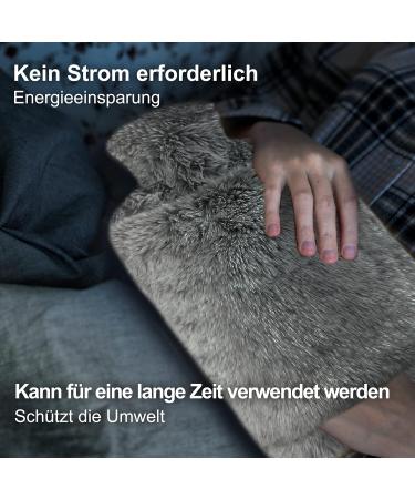 OBQO 2.0L Hot Water Bottle with Soft Cover - Leak-Proof Fluffy Natural Rubber Hand Warmer - Ideal Gift for Kids & Adults (Gray) - Buy Online on GoSupps.com