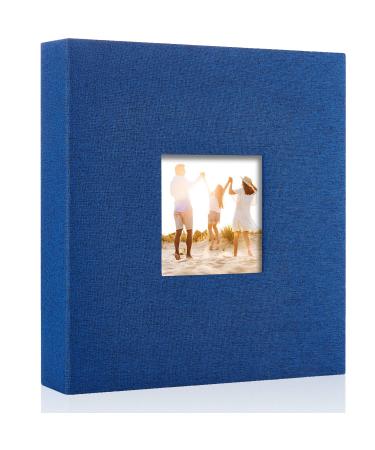Miaikoe Photo Album 8x10 Clear Pages Pockets Linen Cover with Front Window Slide in Photo Album Holds 50 Vertical 8x10 Photos Picture Book for Anniversary Baby Family (Blue) 50 Pockets/1PK Blue