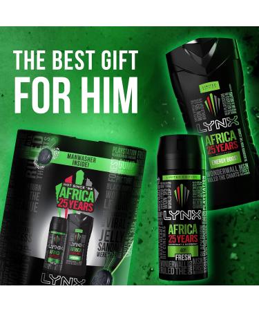 Lynx Africa Manwasher Gift Set with Shower Sponge, Loofahs, Exfoliating Body Brush, and Deodorant - Ultimate Bath and Shower Combo - Buy Online on GoSupps.com