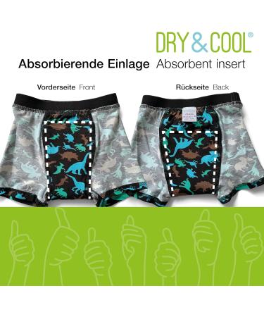 Dry & Cool Daily Incontinence Brief for Kids | Washable Absorbing Underwear - Dino Design (134-140 cm 9-10 Years) - Black/Green/Blue - Buy Online on GoSupps.com